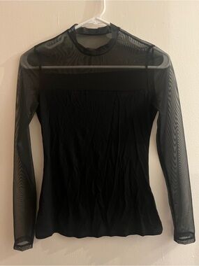 Women's Black Mesh Long-Sleeve Sheer Top